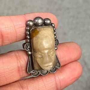 Vintage Mexican carved stone ring